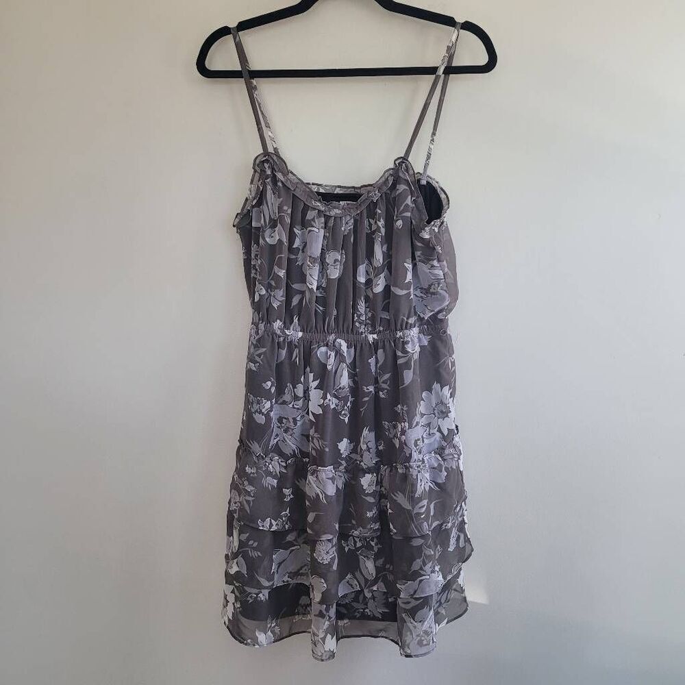 Y2K grey‎ floral ruffle detail sleeveless tank strap mini dress cottage goth